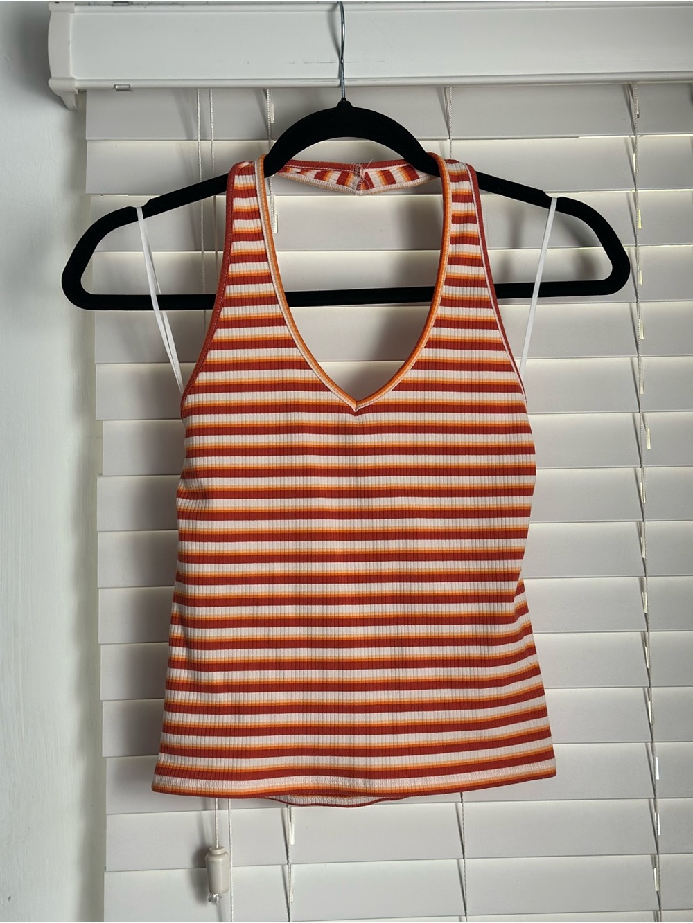 American Eagle Outfitters Orange & White Striped Ribbed Halter Tank